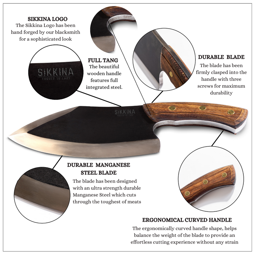 Heavy Duty Meat Cleaver with Full Tang Blade - Wooden Handle