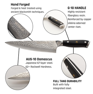 8'' Damascus Steel Super Sharp Kitchen Chef's Knife with Full Tang G10  Handle